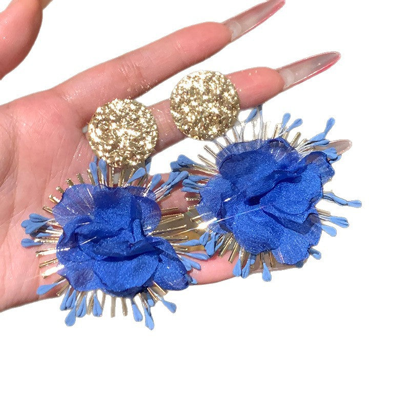 Purple Flower Female Gentle Niche Exaggerated Versatile High-grade Fine Seaside Stud Earrings