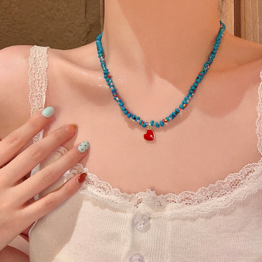 Women's Colored Stone Beaded For Light Luxury Minority Clavicle Chain Drip Necklaces