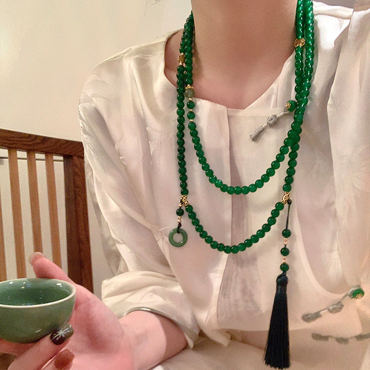 Peace Buckle Tassel Beaded Chain Long National Retro Necklace