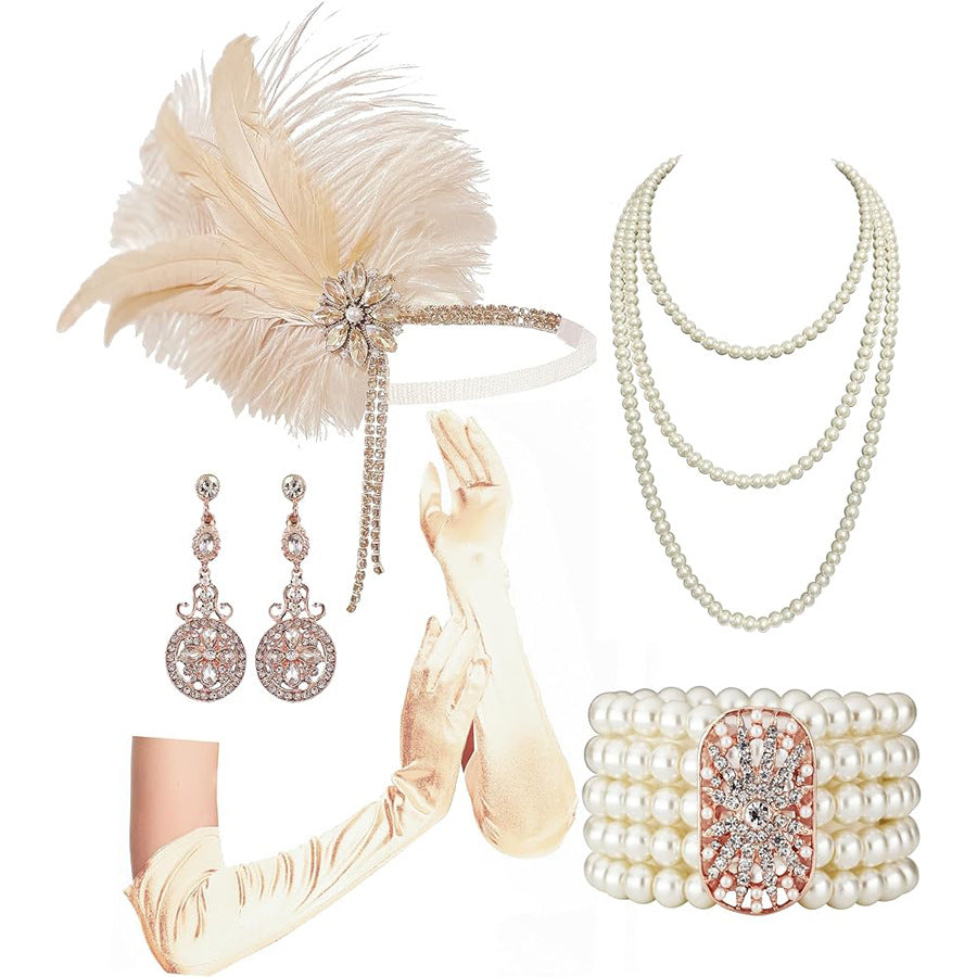 Red Feather Hair Band Masquerade Single Jewelry Set