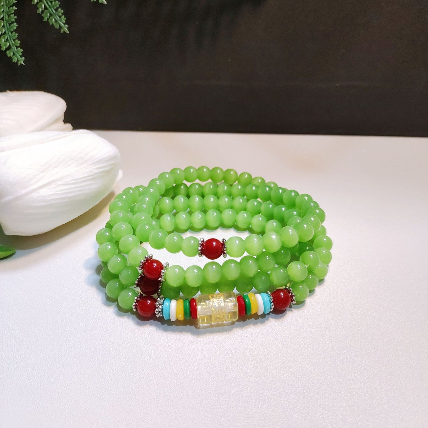 Women's & Men's Beads Four Circles Six Words Mantra Multi Gift Five Bracelet