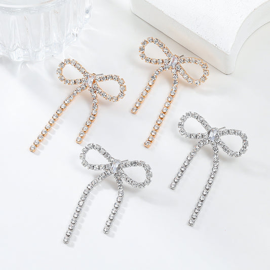 Super Flash Claw Chain Bow Tassel Exaggerated Female Earrings