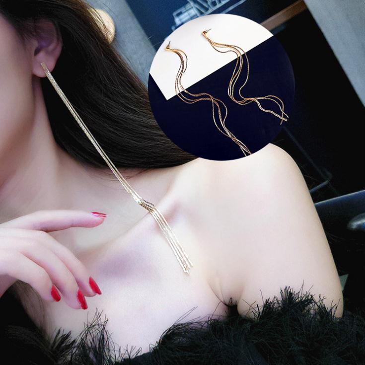 Elegant Metal Chain Tassel Gold Ear Exaggerated Stud Earrings