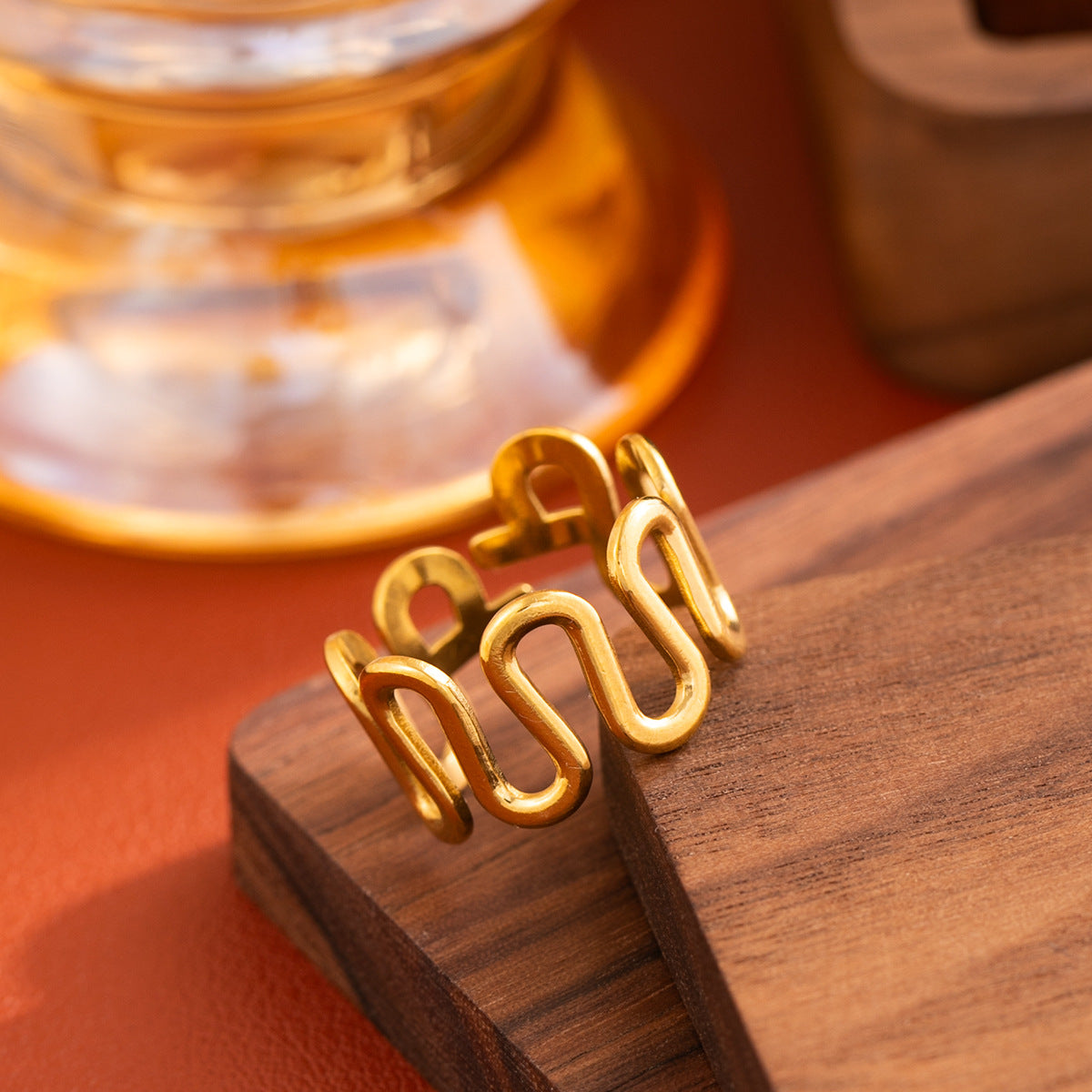Irregular Stainless Steel Open U-shaped Wave Ring