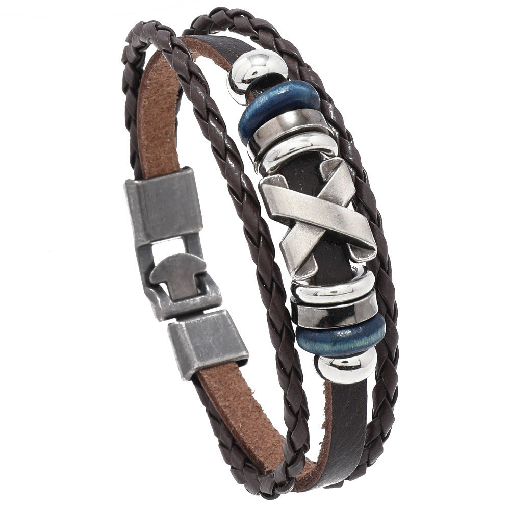 Men's Trendy X-shaped Accessories Beaded Retro Simple Pair Of Bracelets