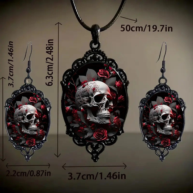 Innovative Gothic Rose Skull Pattern Glass Necklaces