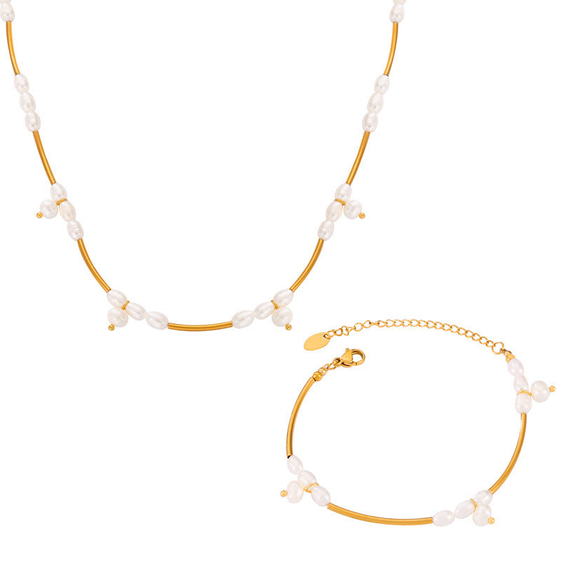 Simple Temperament Gentle Affordable Luxury Style Fresh Water Stringed Pearls Jewelry Set