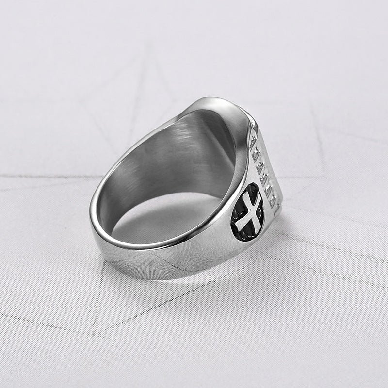 Men's Stainless Steel Oil Dripping Red Cross Hip Hop Street Snap Ring
