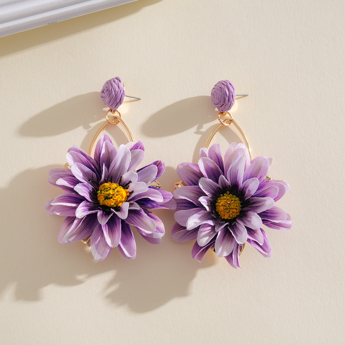 Raffia Fabric Flower Steel Needle Seaside Earrings