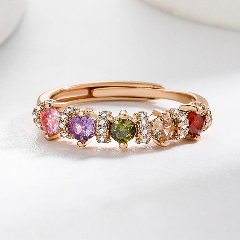 Colored Gems Rainbow Open-end Zircon Female Temperament Open Ring