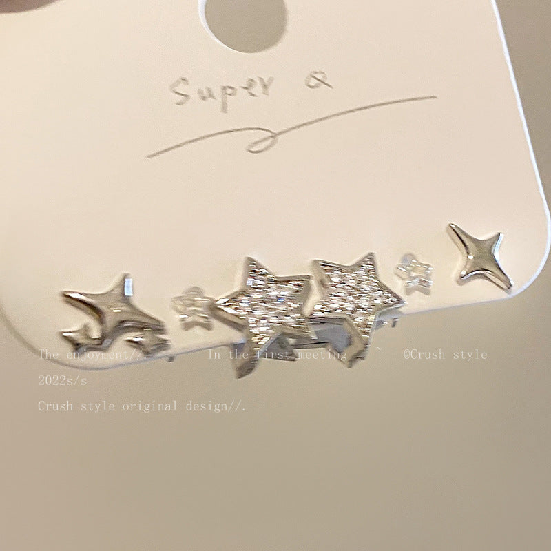 Women's Sier Needle Star Zircon Elegant High-grade Trendy Ear Earrings