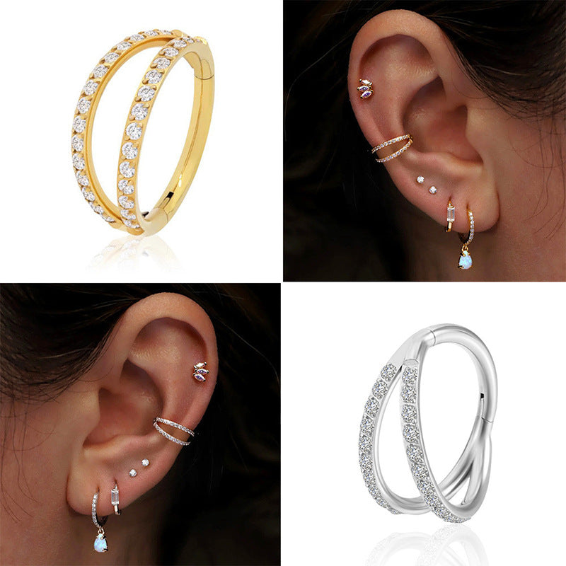 Seamless Inlaid Zircon Closed Nose Double Row Human Rings