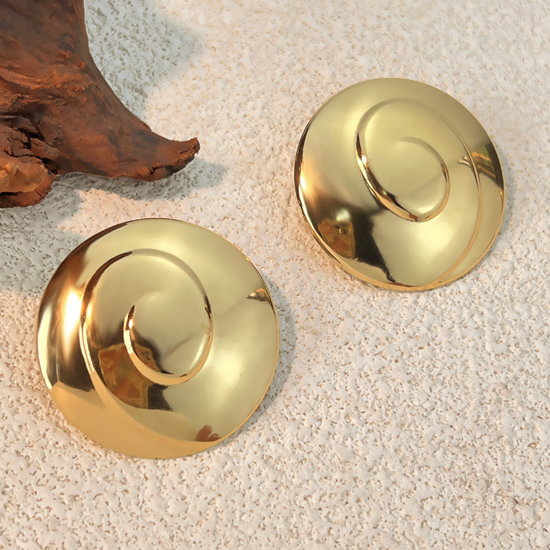 Gold Stainless Steel Geometric Glossy Female Round Titanium Stud Earrings