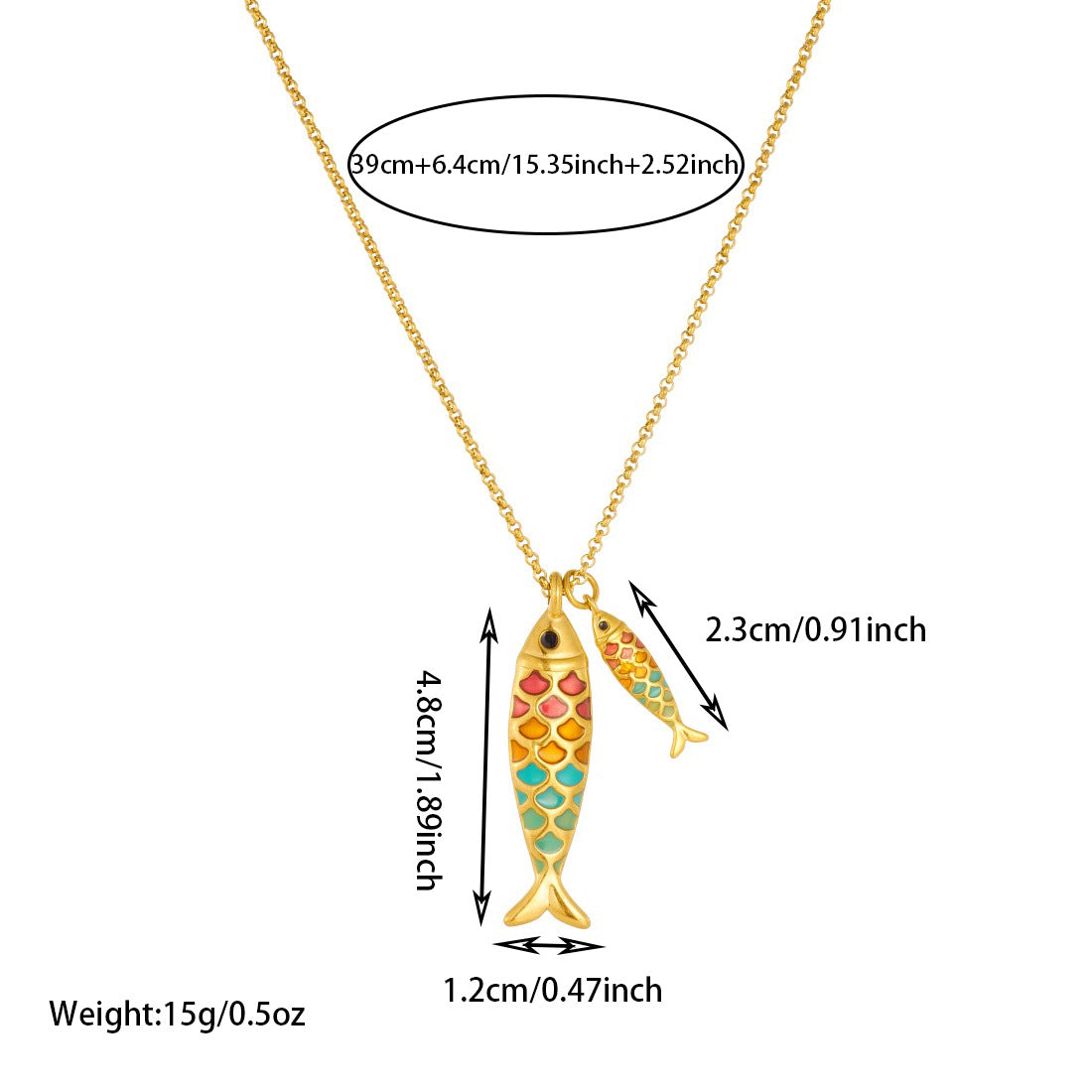 Cartoon Colorful Oil Good Luck Koi Small Fish Gold-plated Stainless Necklace