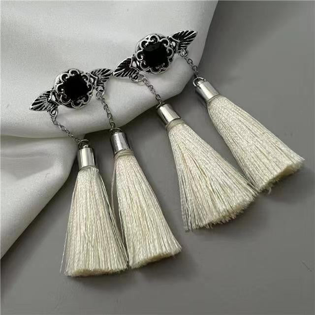 Women's Chinese Style Black Tassel Design High-grade Vintage Han Clothing Cheongsam Earrings