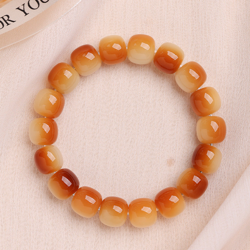 Men's Bodhi Pliable Temperament Skin Root Gradient Old Barrel Buddha Beads Bracelet