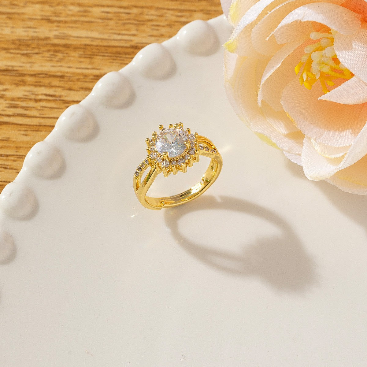 Temperament High Sense Loving Heart With Opening Adjustable Super Flash Ring