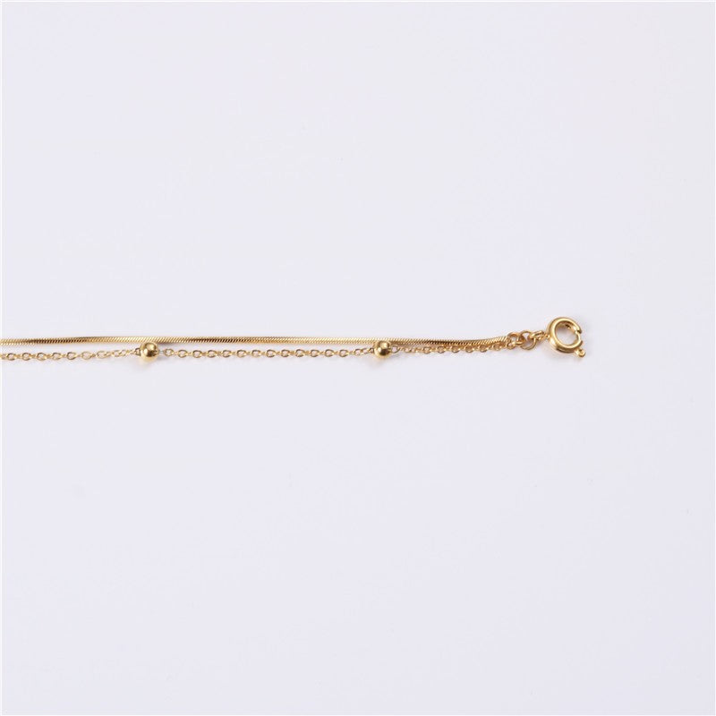 Steel Gold Simple Beads Round Snake Bones Bracelet