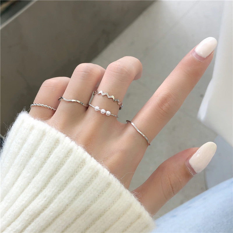Women's Simple Pearl Combined Personality Tail Rings
