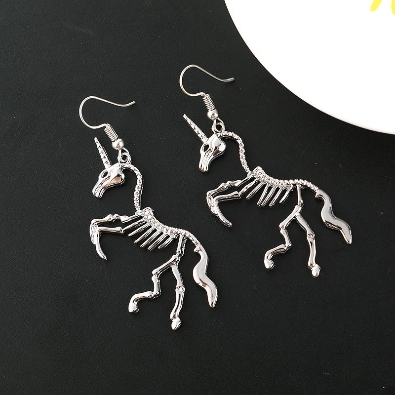 Trendy Cool Creative Hollow Design Unicorn Skeleton Style Earrings