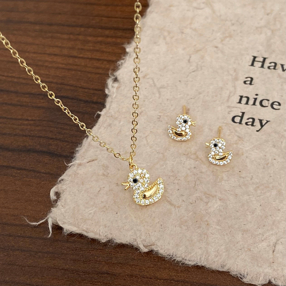 Style Cute Micro Inlaid Zircon Little Duck Earrings