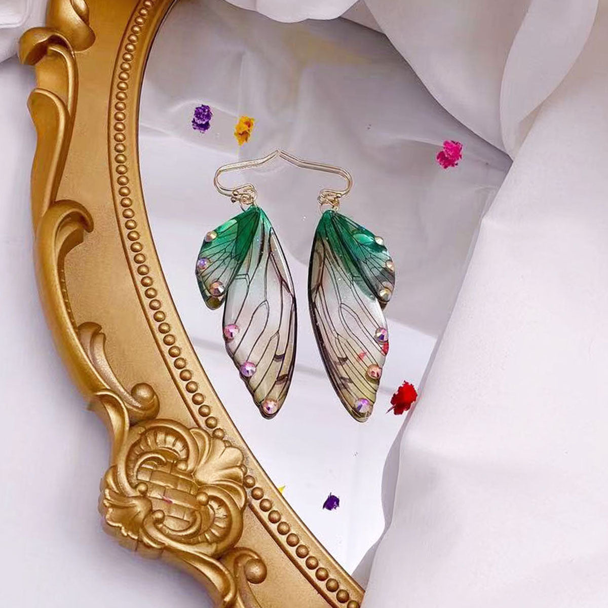 Women's Sier Cicada Wings Ear Hook Butterfly Temperamental Fairy Long Eardrop Earrings