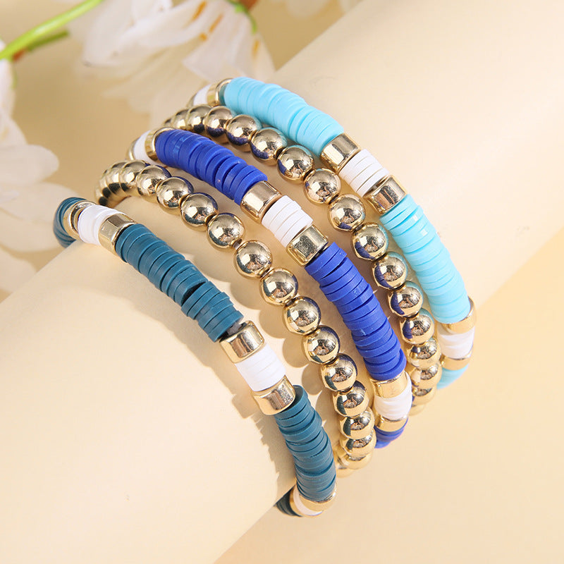Women's & Men's Simple Polymer Clay Round Beads Suit Retro Bracelet