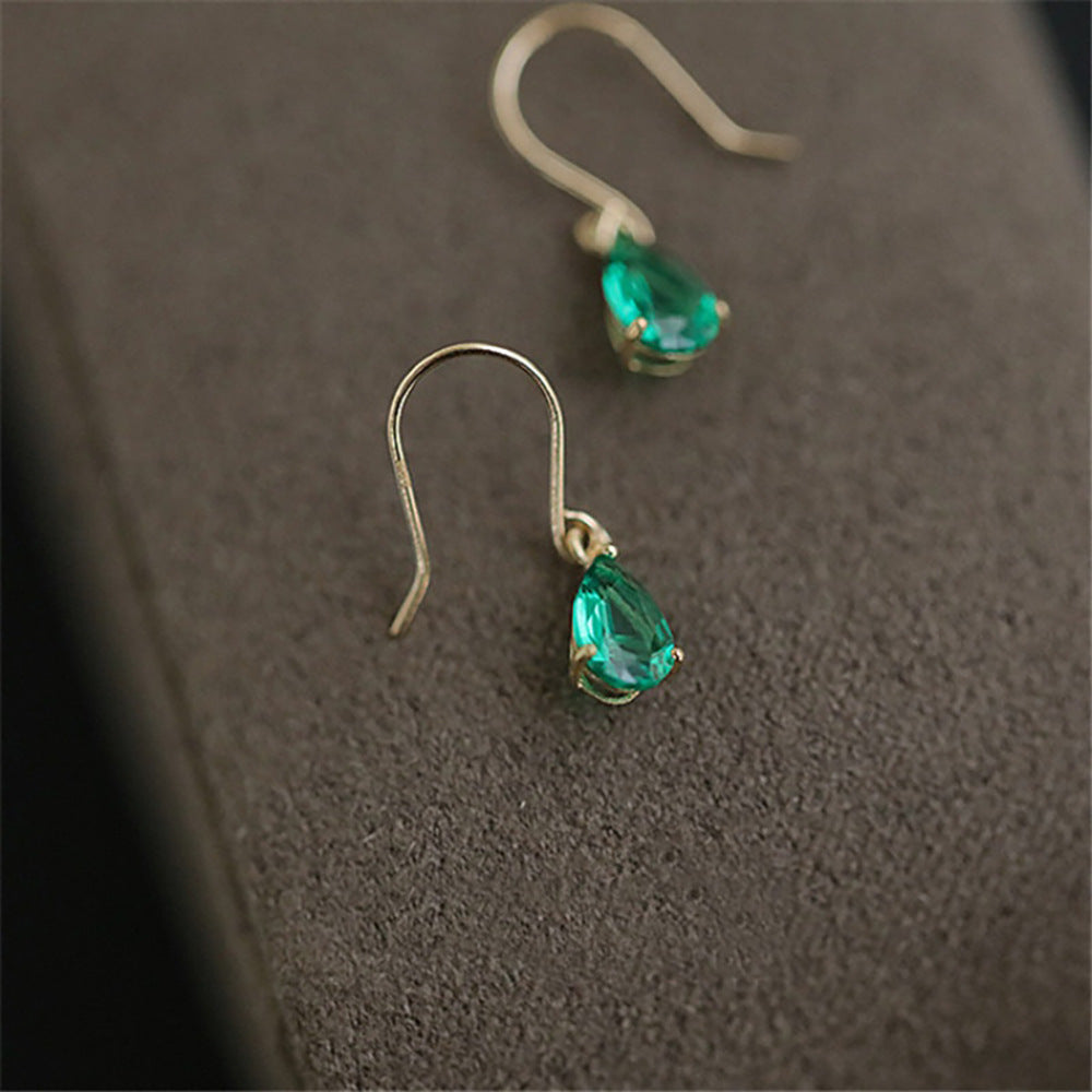 Best-selling Emerald Small Water Drop Western Style French Design Gilded Earrings