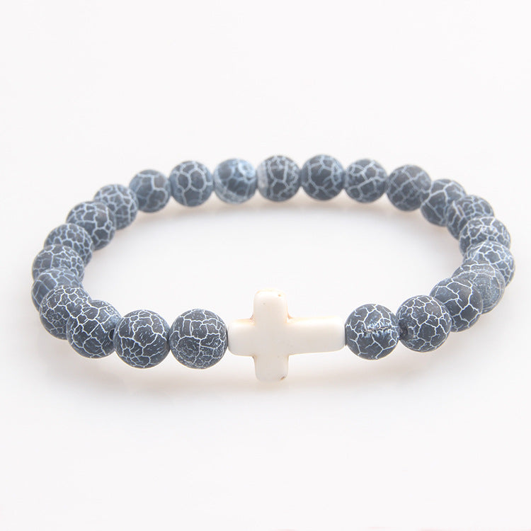 Women's & Men's Turquoise Cross Volcanic Rock Beaded Vintage Bracelet