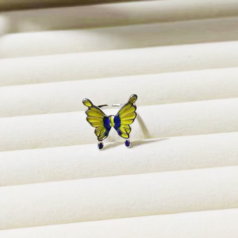Women's Drip Glazed Three-dimensional Butterfly Opening High-grade Ring