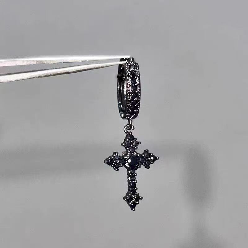 Sparkling Full Rhinestone Cross Ear Refined Personalized Unique Design Sense Stud Earrings