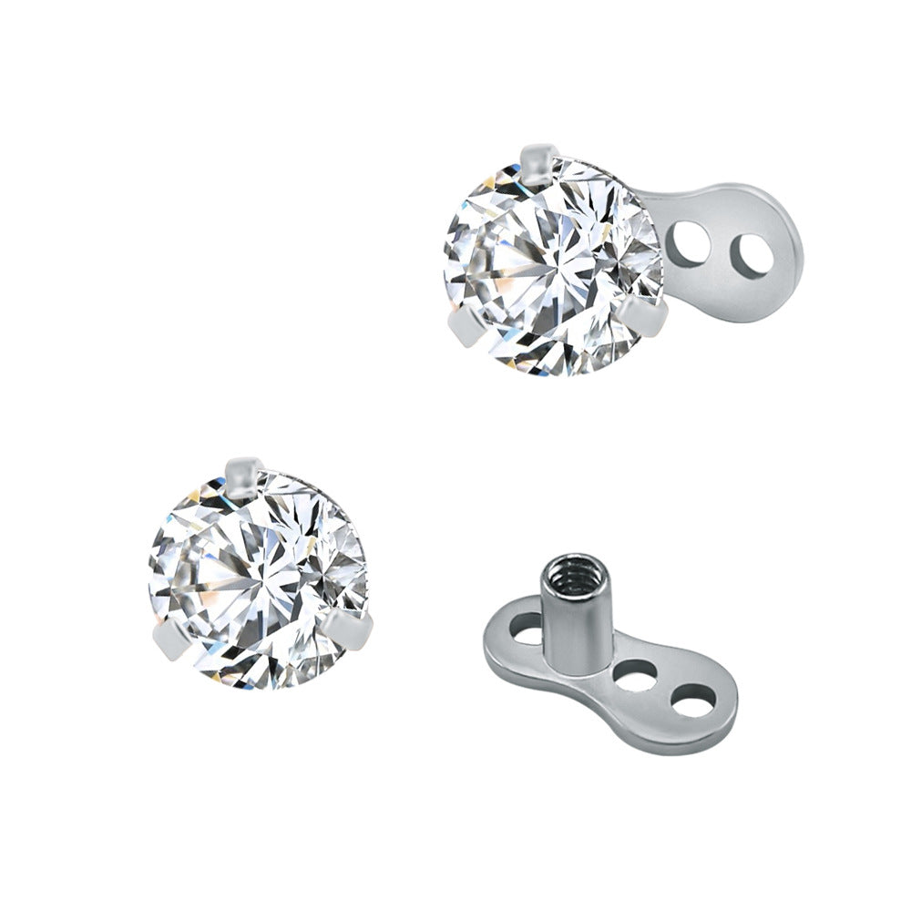 Round Zircon Buried Nail Stainless Steel Body Stud Earrings