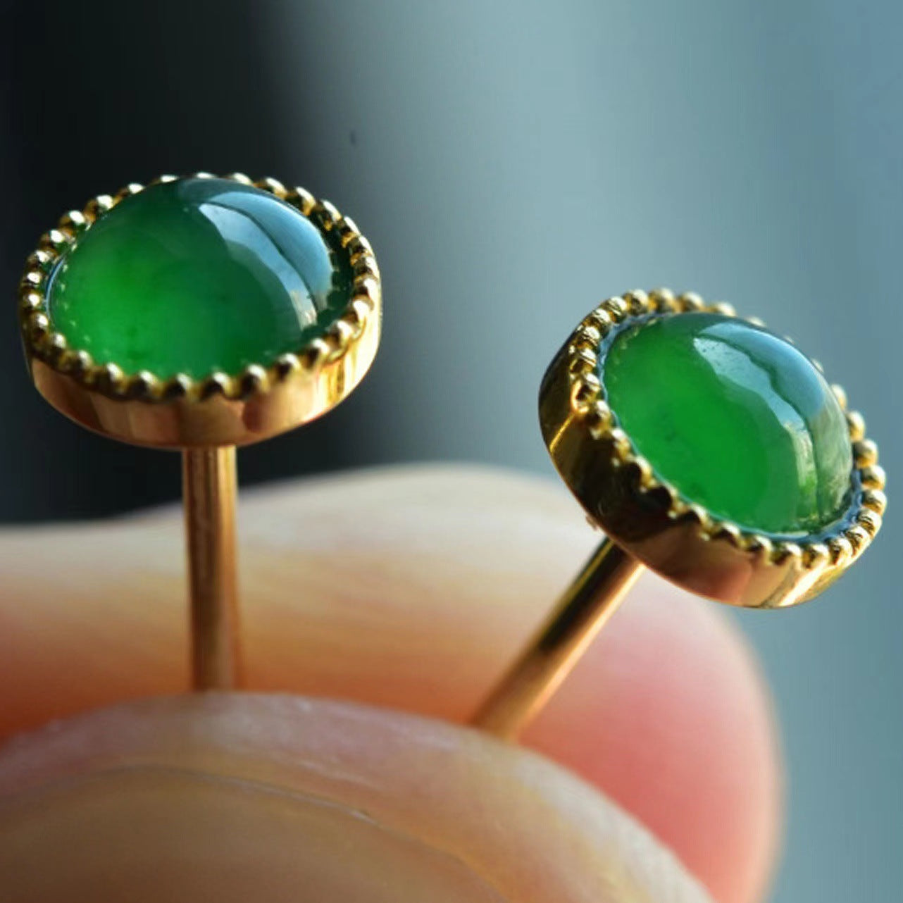 Imitation Chalcedony Copper Plated Inlaid Plastic Green Ear Simple Support Stud Earrings