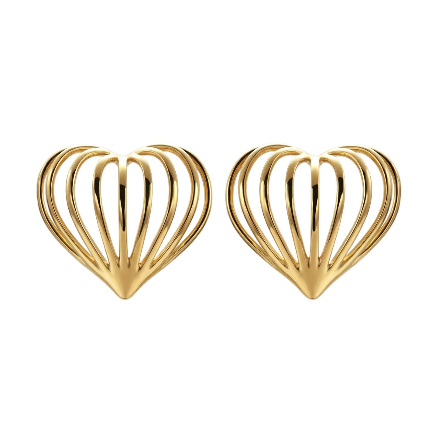 Gold Stainless Steel Heart Shape Hollow Stud Earrings