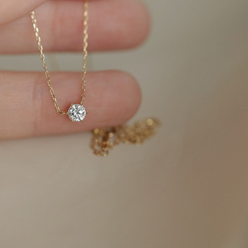 Women's Sterling Sier Gold-plated Minority Single Diamond Clavicle Chain Light Luxury Pendants