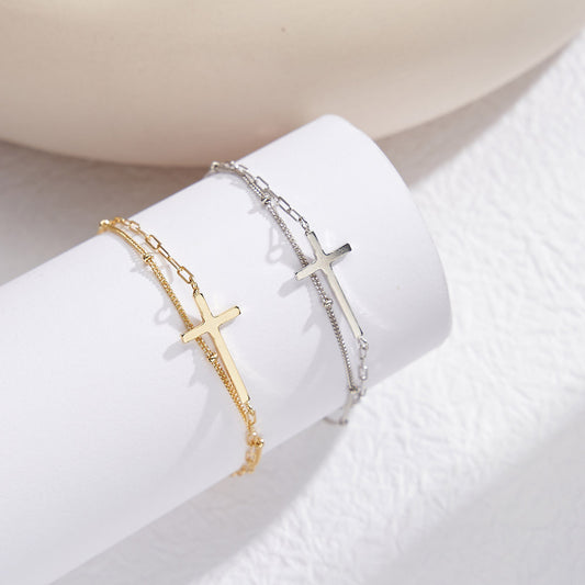 Ornament Simple Cross Sterling Sier Hand Bracelets