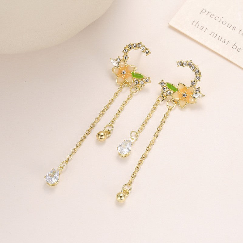 Summer Stylish Flower Sier Pin Sweet High Sense Design Petal Earrings