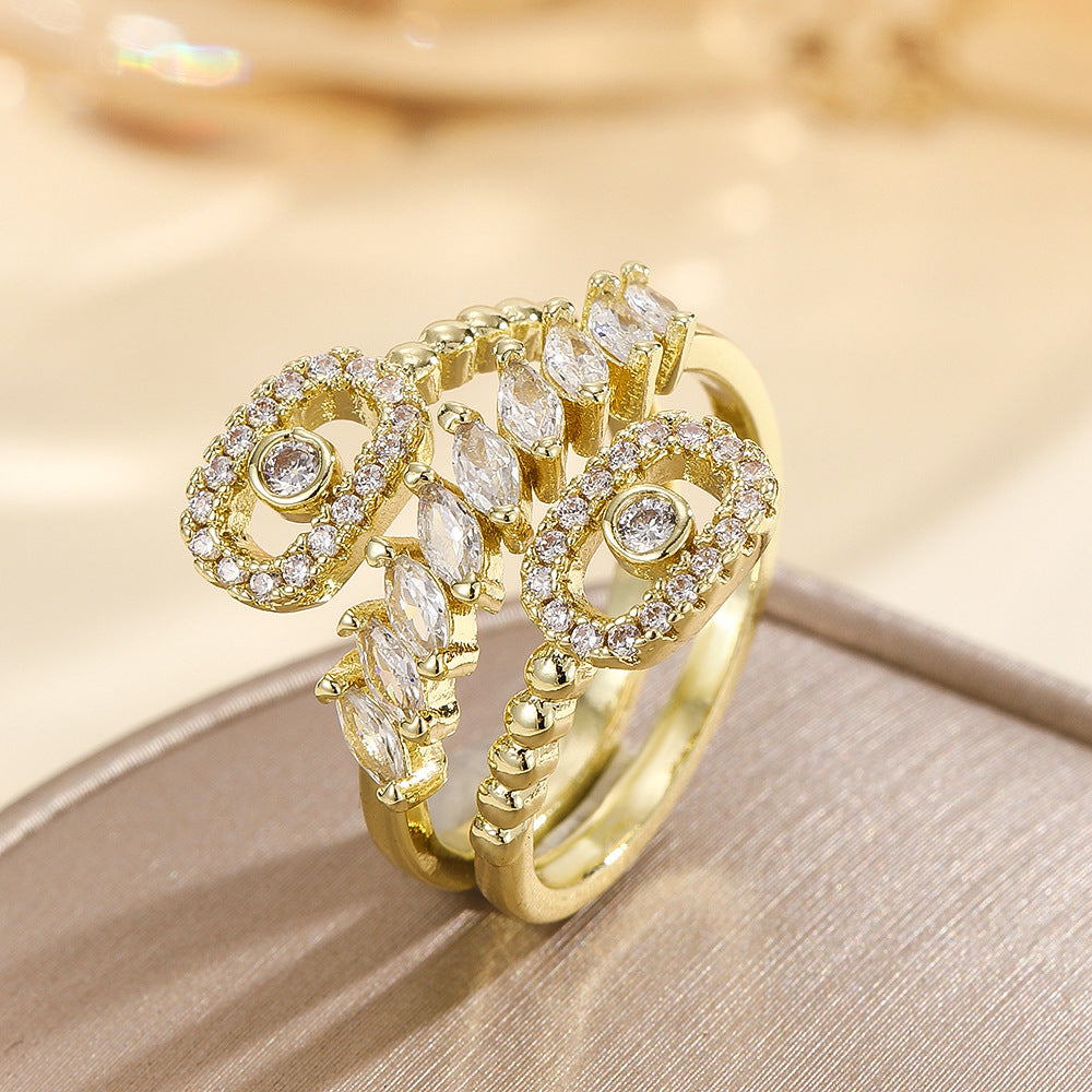 French Refined Zircon Female Design Temperament Open Super Fairy Flowers Rings