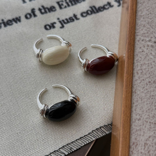 Women's Drip Glazed Geometric Open Adjustable Oval Twin Index Ring