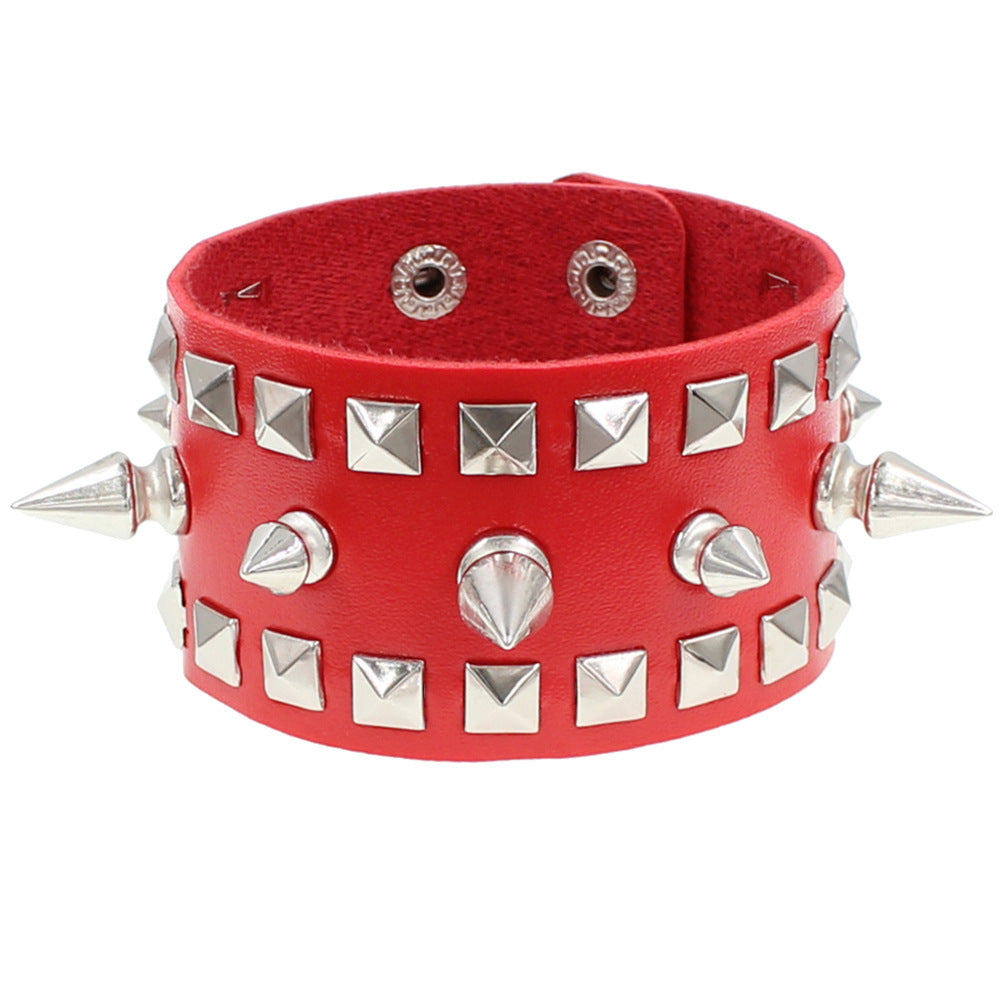 Fashion Exaggerated Punk Three-row Pointed Nail Square Wrist Bracelet