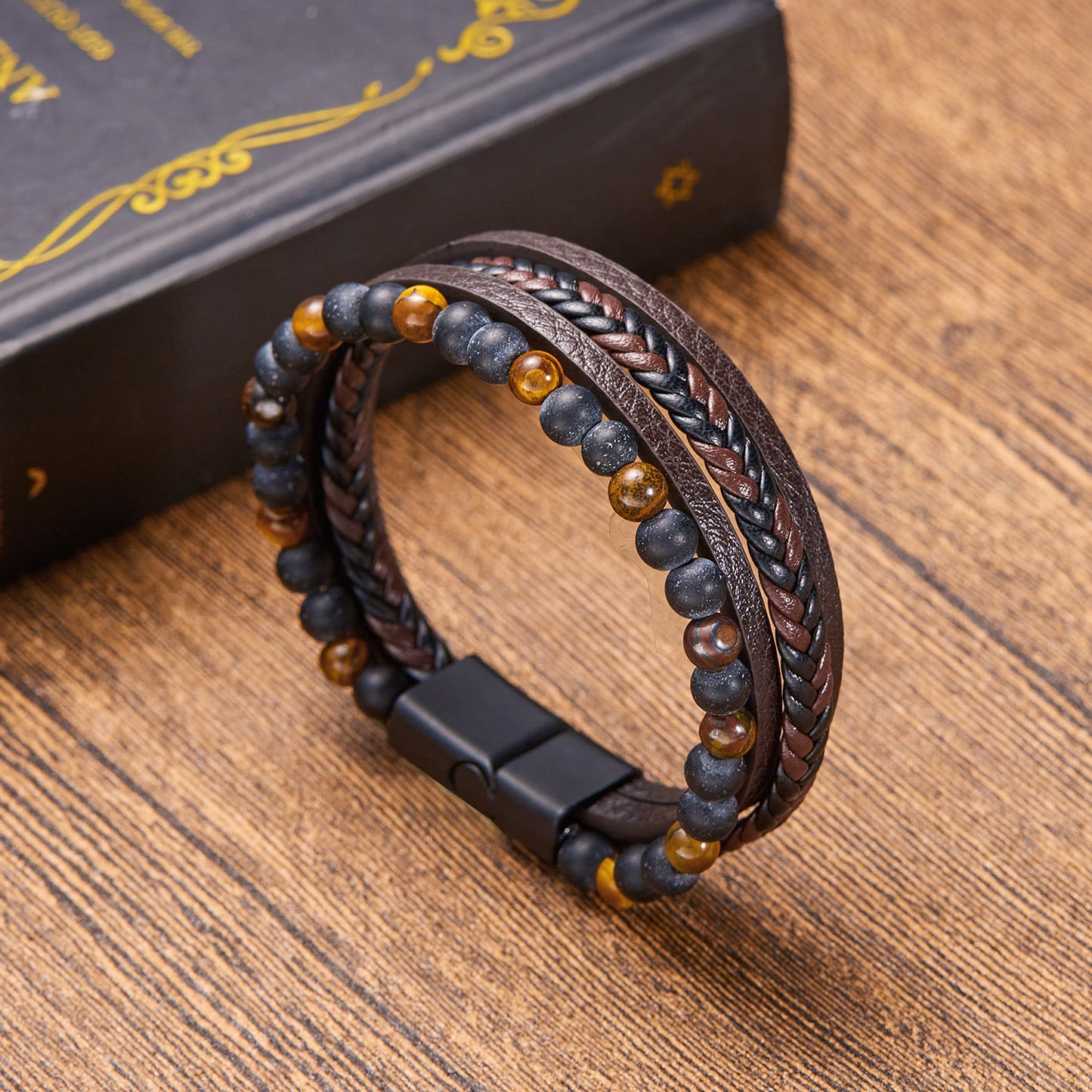 Style Turquoise Leather Vintage Flower Rhombus Crystal Tubular Bracelet