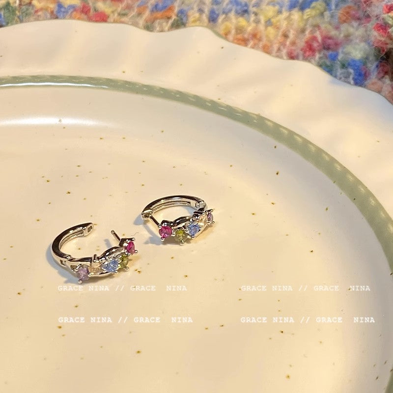 Hot Colorful Zircon Small Delicate Ear Western Style Female High Earrings