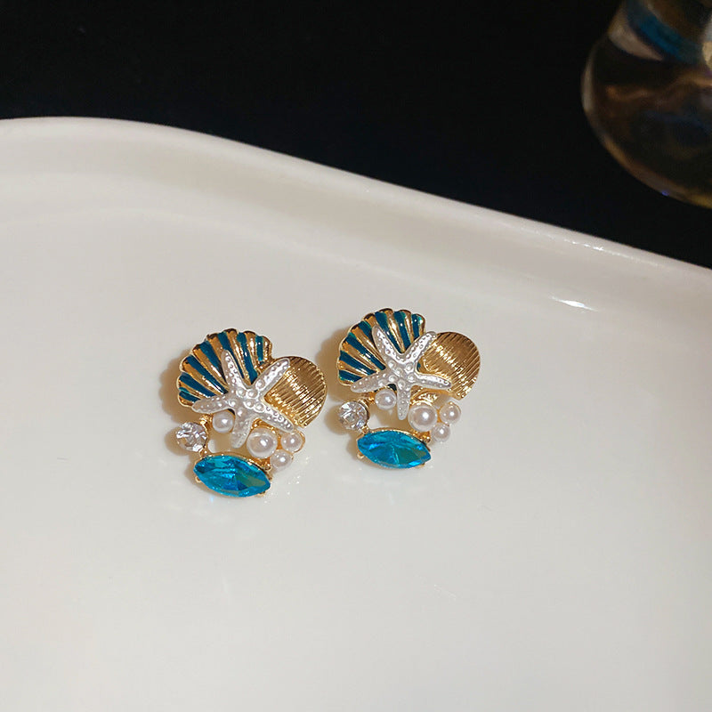 Blue Crystal Butterfly Flower Fashion Simple Fresh Light Luxury High Earrings