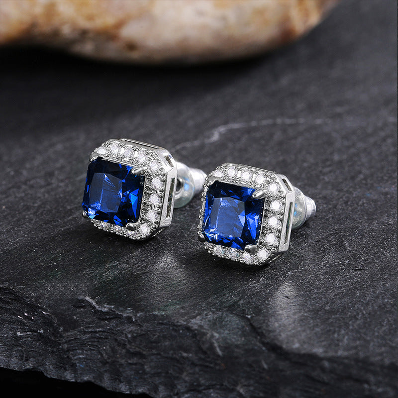 Women's Exquisite Square Ear Full Diamond Inlaid With Green Earrings