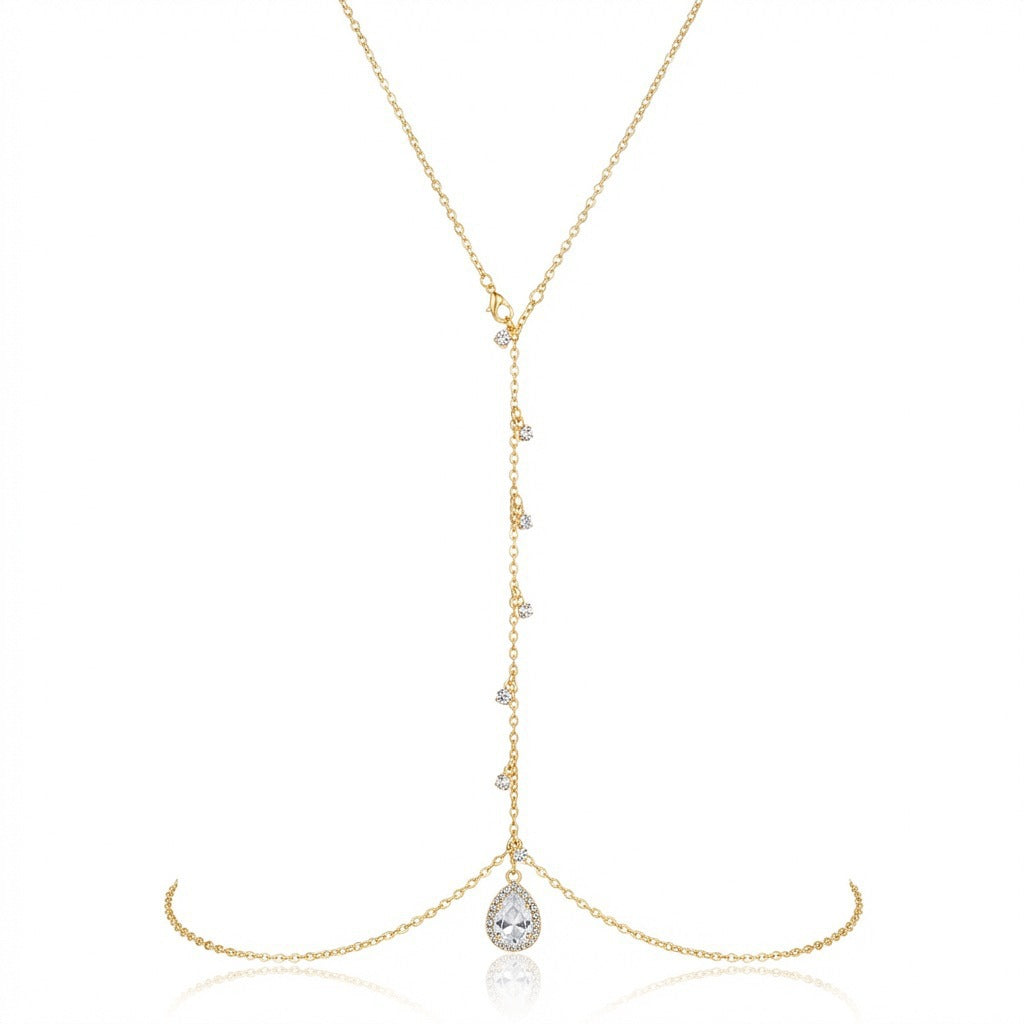 Water Drop Body Chains Simple Summer Single Layer Round Rhinestone Necklace