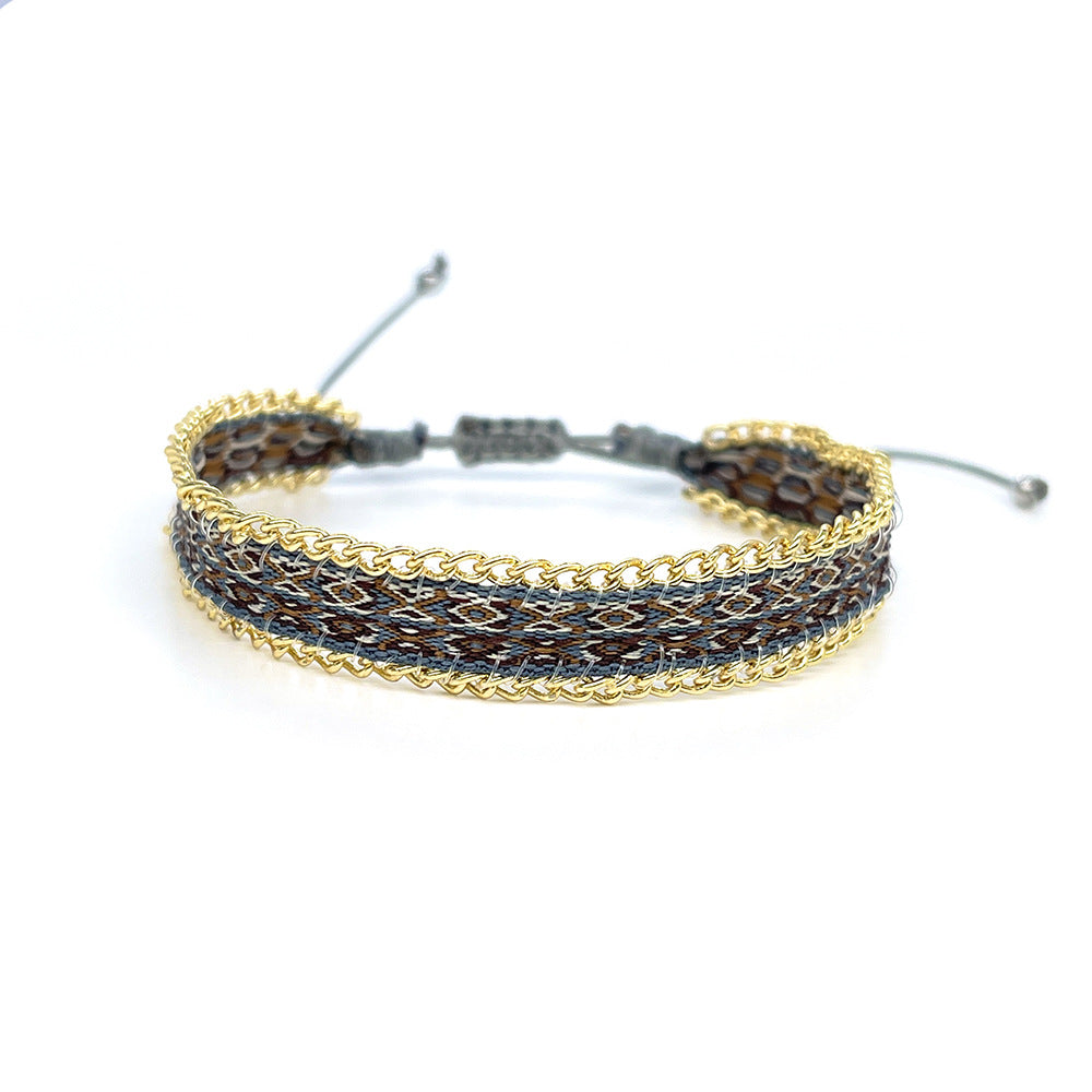 Nepal Retro Ethnic Hand-woven Ribbon Color Handmade Beaded Chain Bracelet