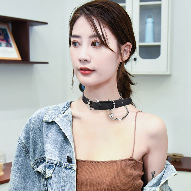Women's Punk Box Chain Titanium Steel Rock First Layer Collar