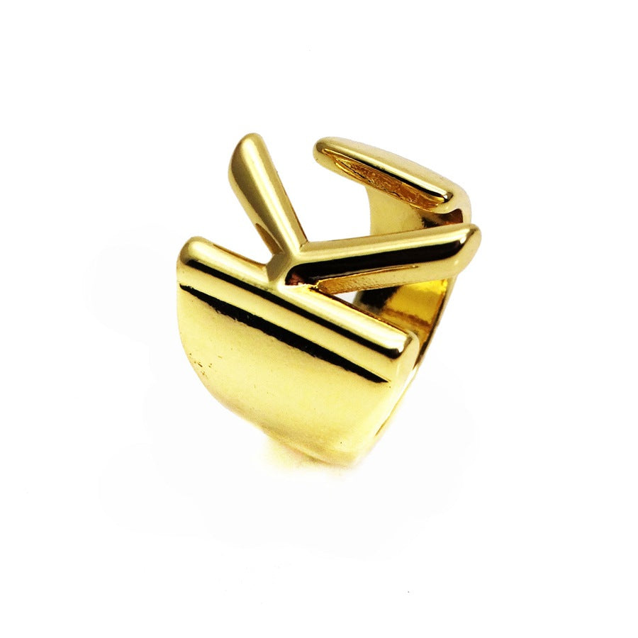 Letters Open Adjustable Plated Light Gold Rings