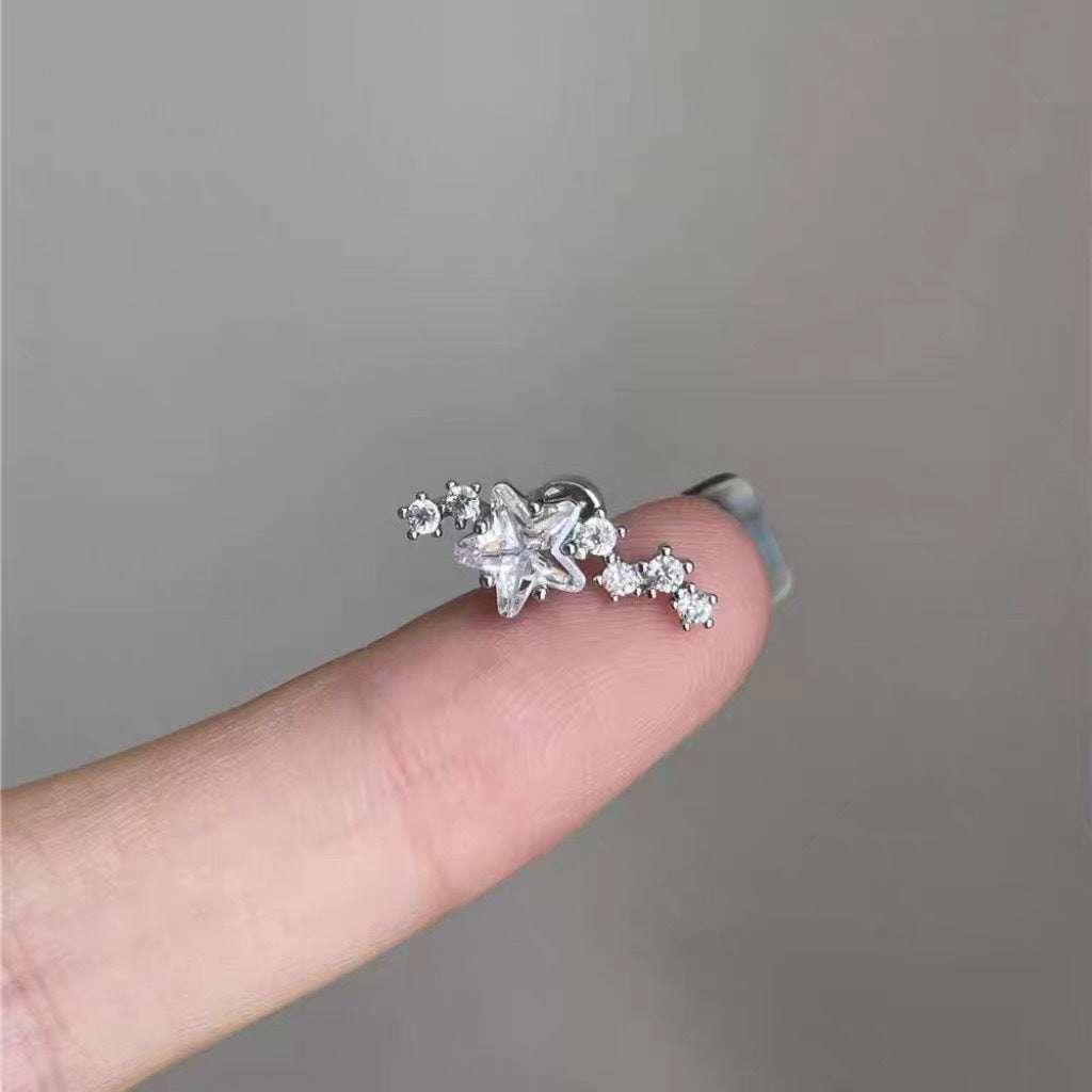 Bunch Of Meteor Zircon Ear Bone Asymmetric Five-pointed Star Screw Earrings