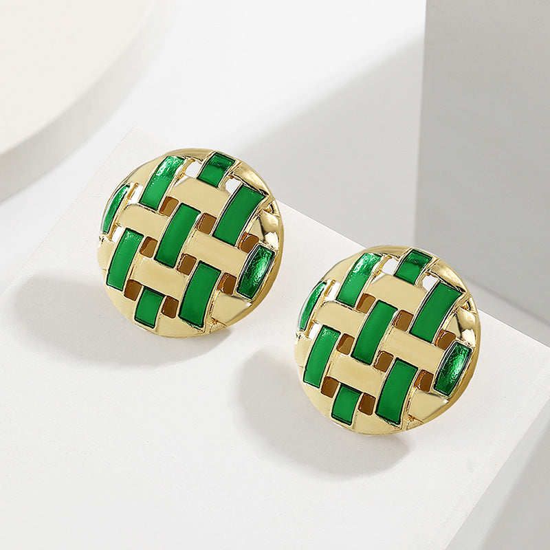 Sier Needle Retro Woven Hollow Out Stitching Contrast Color Round Rings